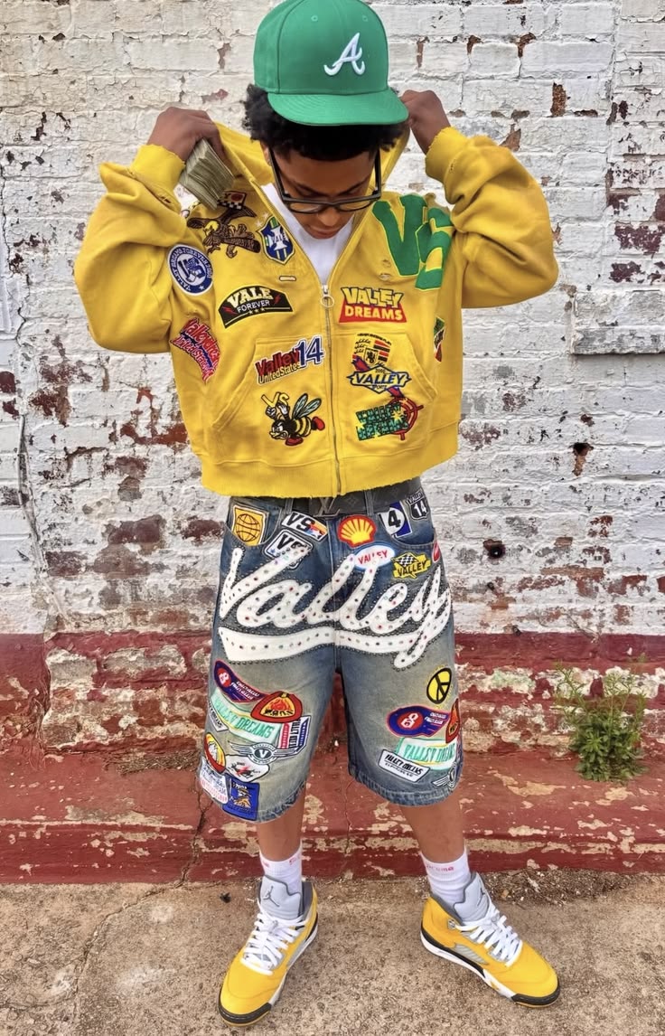 Valley Dreams patchwork hoodie and denim shorts